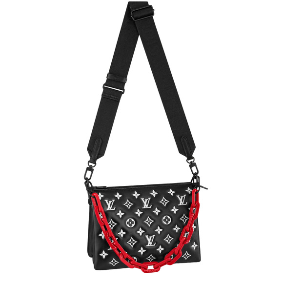 Louis Vuitton Coussin PM Black White Monogram Red Chain Shoulder Crossbody Bag - Picture 1 of 13